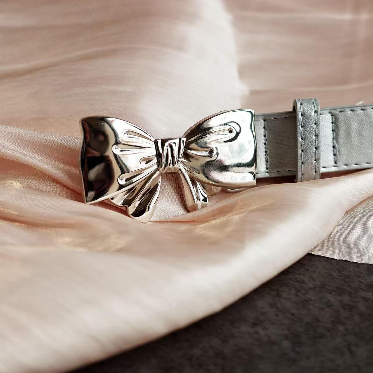 Silver Bow Leather Belt