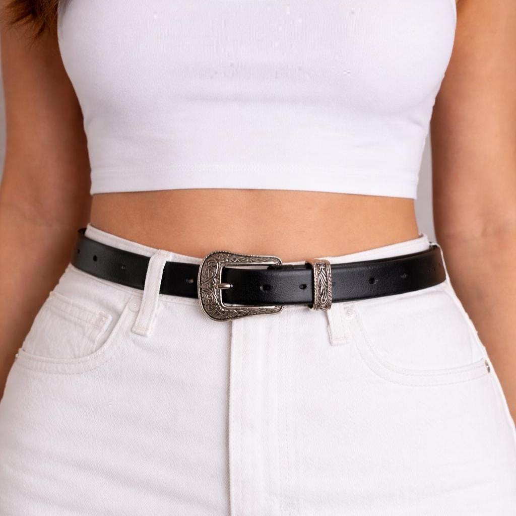 Western Star Studded Black Leather Belt