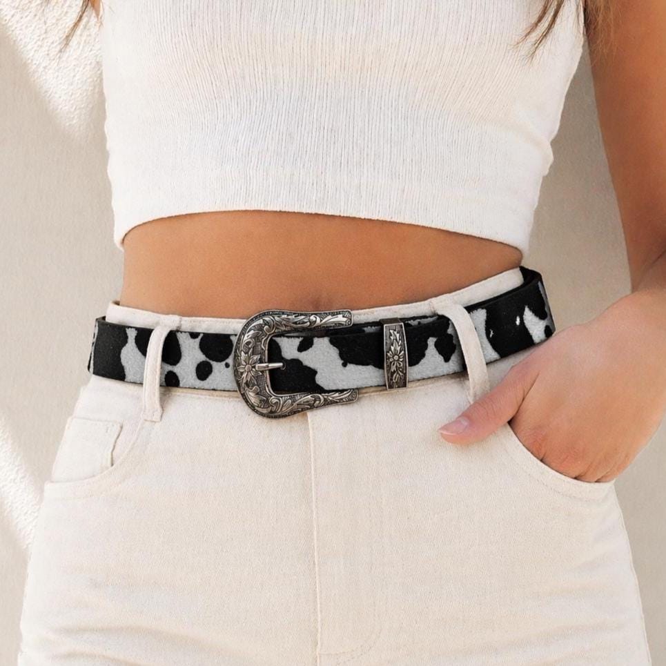 Y2K Cow Print Western Belt