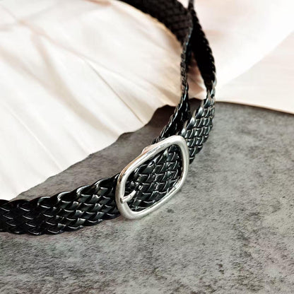 Black Leather Braided Belt