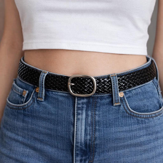 Black Leather Braided Belt