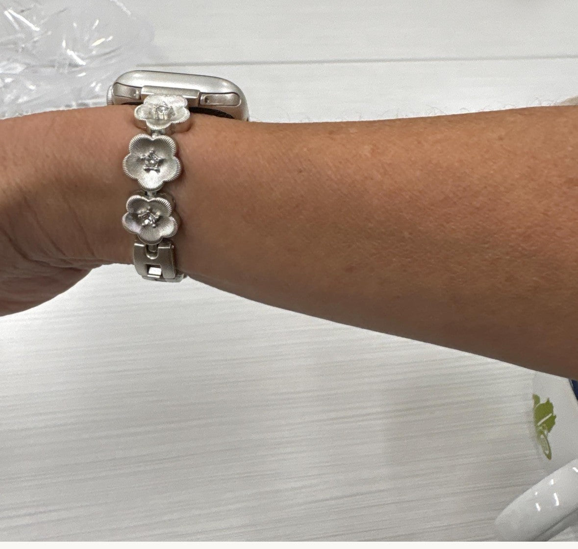 Silver Sakura Blossom Apple Watch Band